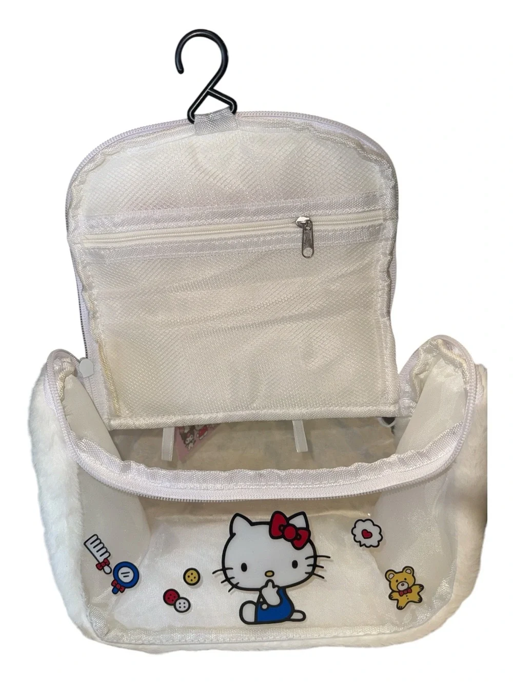 Hello Kitty White Plush Trim Kids Travel Toiletry Bag with Characters